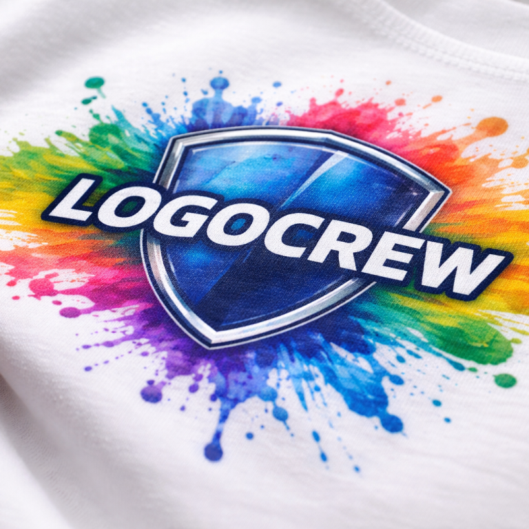 Detailaufnahme eines farbintensiven DTF-Drucks auf weißem T-Shirt